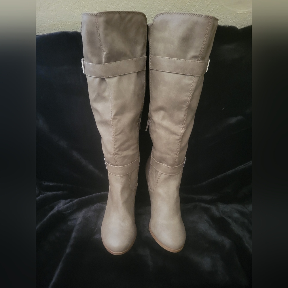 JustFab Women's Light Brown Heeled Knee High Boots - Picture 6 of 8